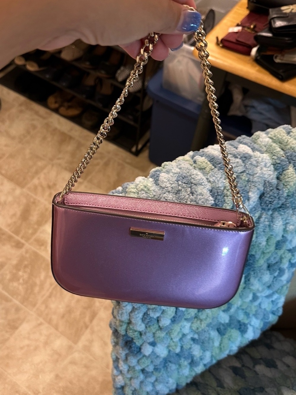 kate spade Metallic Lavender Mini Shoulder Bag with Gold Chain